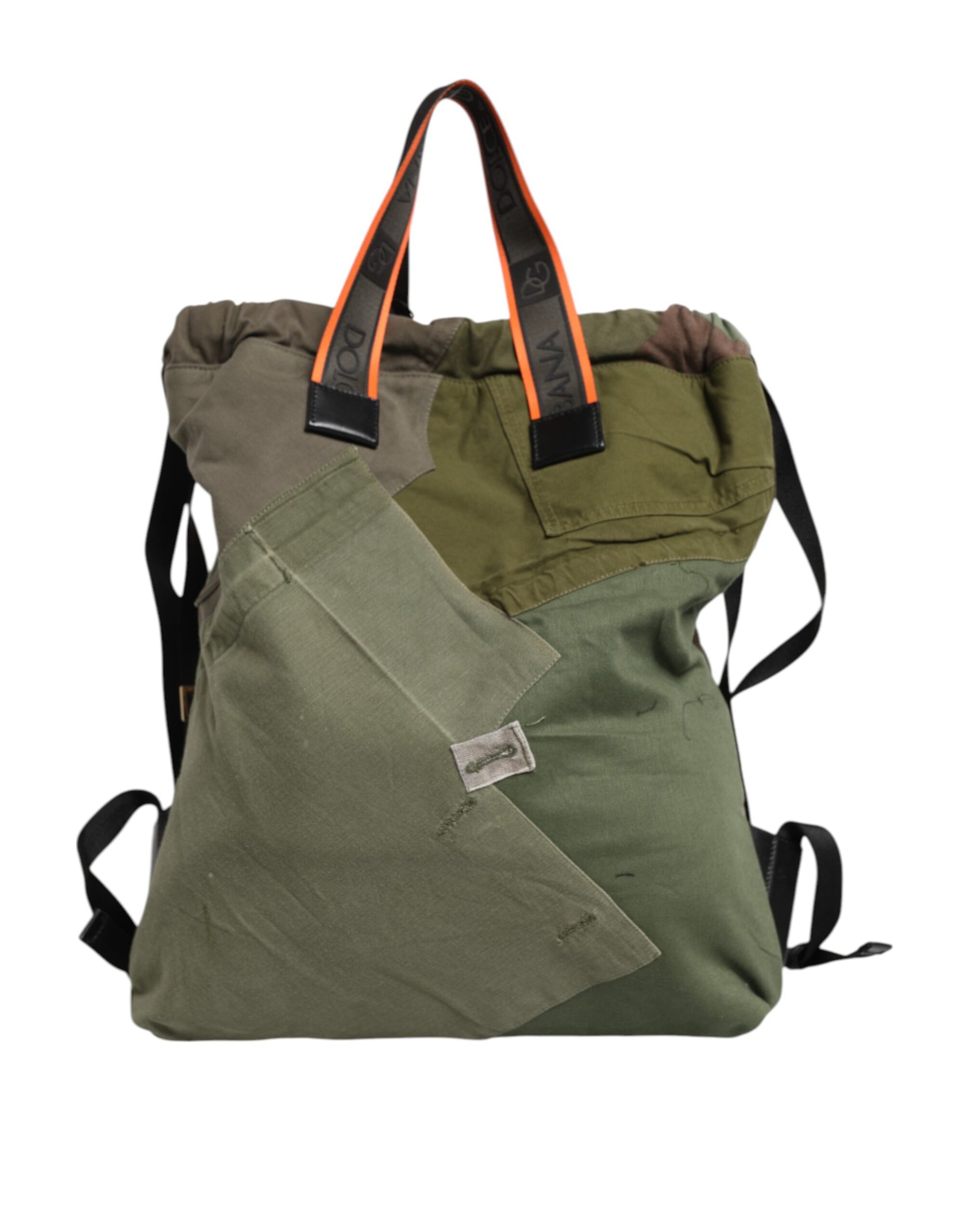 Green canvas backpack with multiple compartments