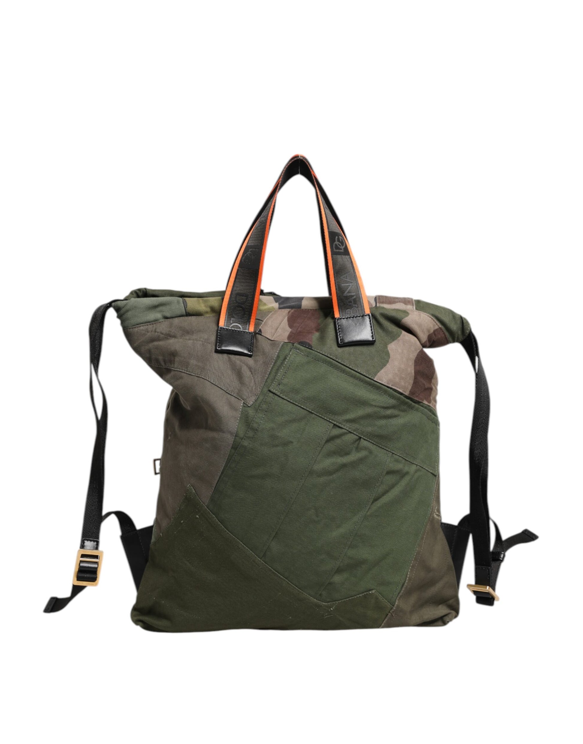 Green camouflage backpack with straps and pockets