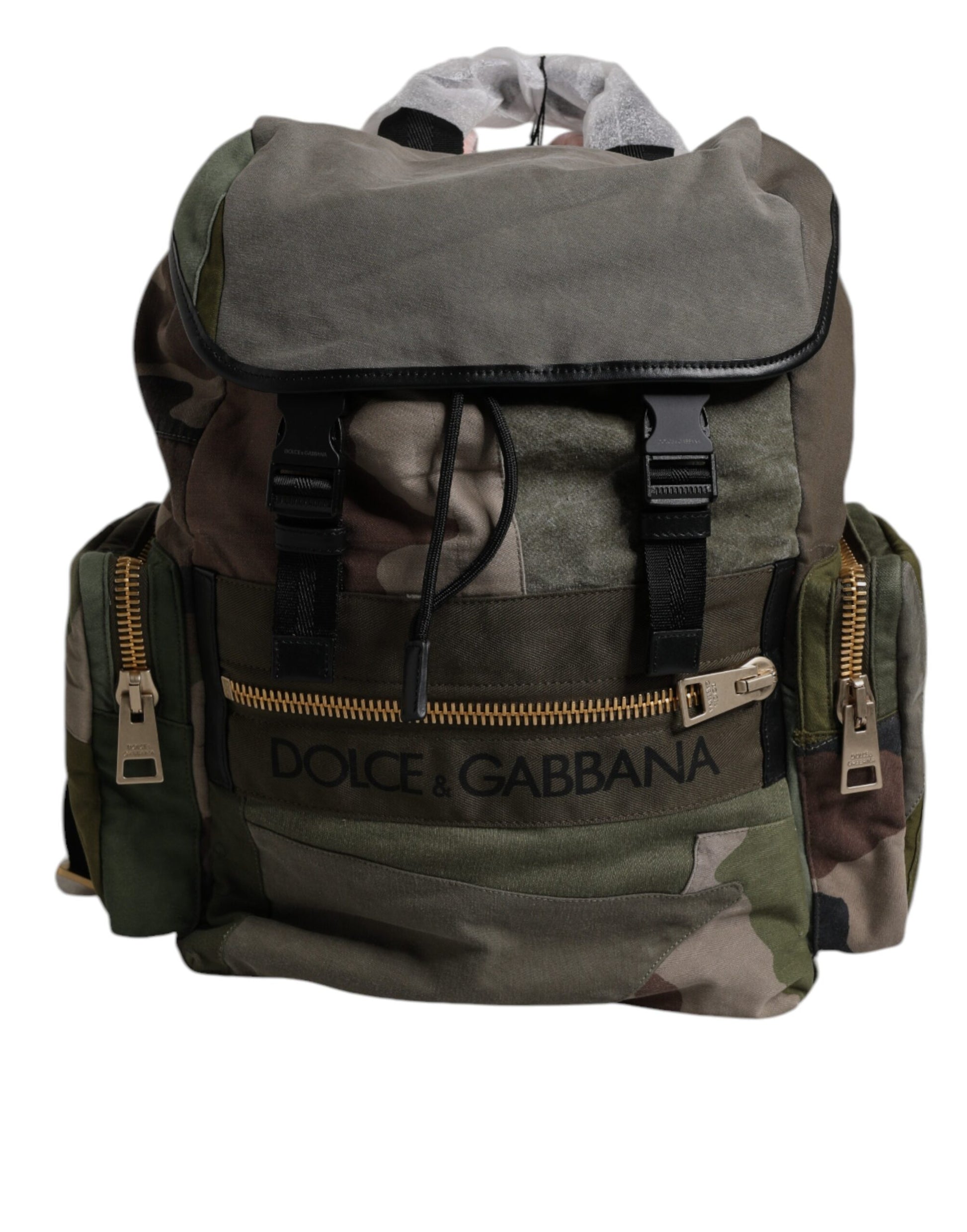 Green backpack with black straps and zippers