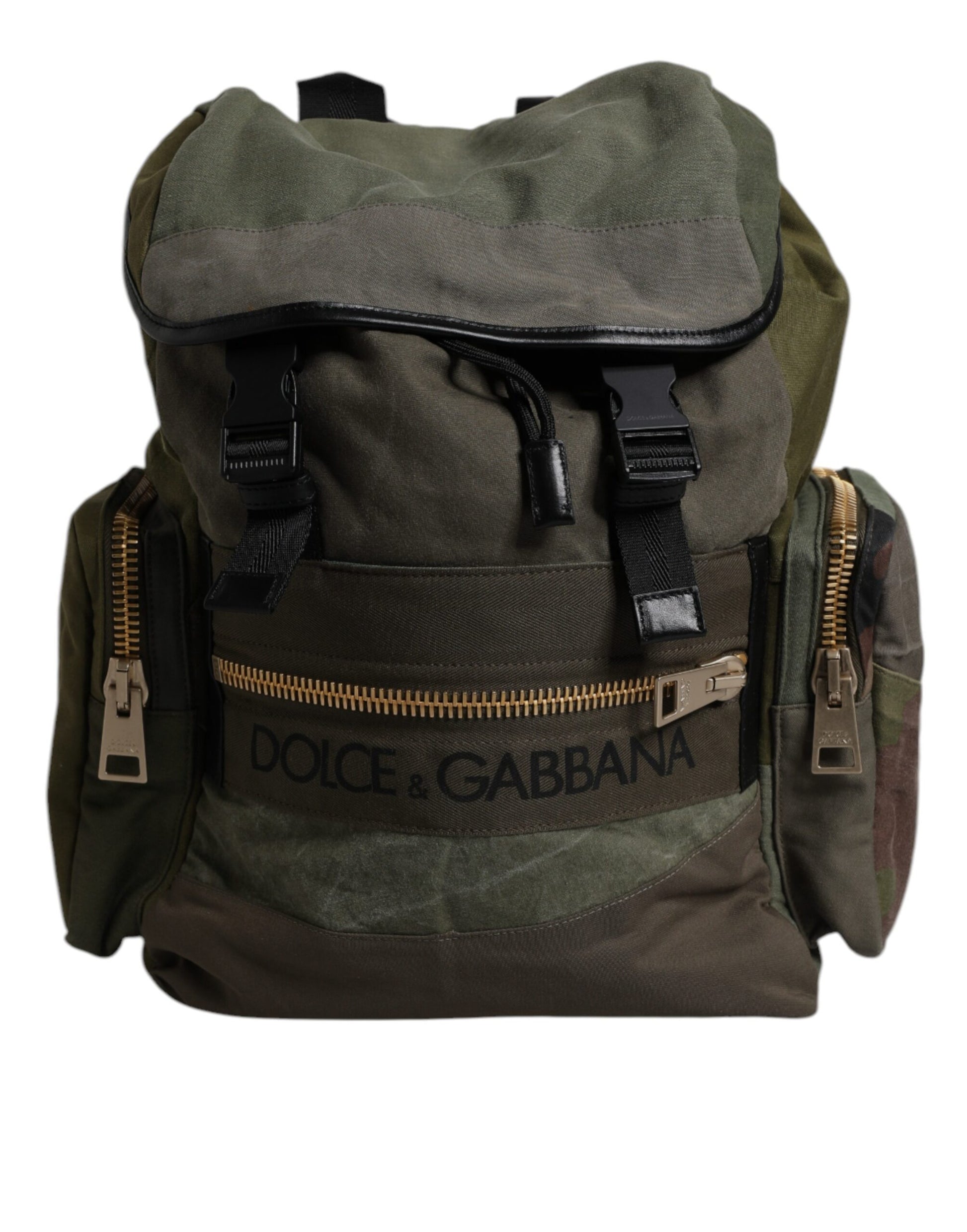 Green backpack with black straps and zippers