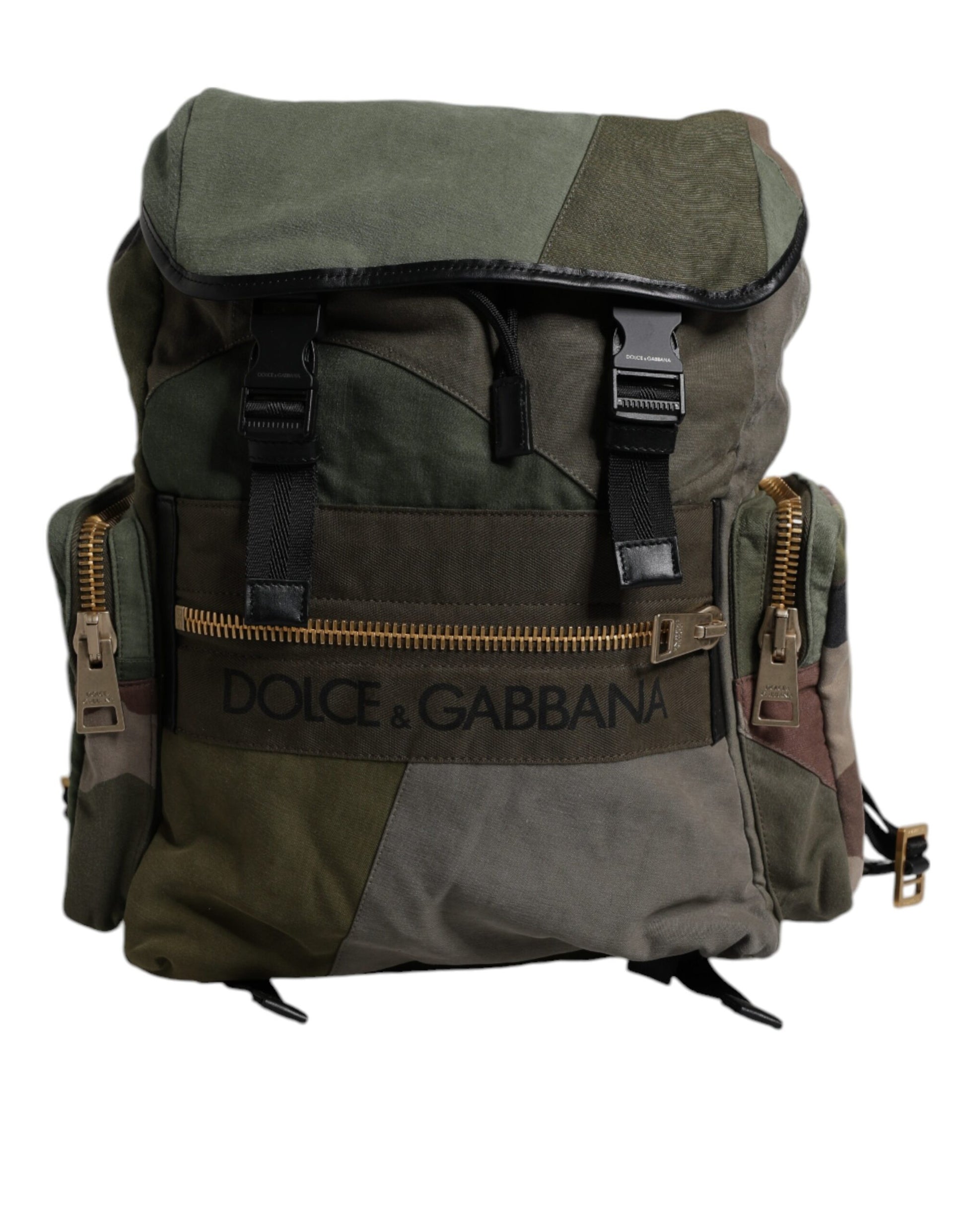Backpack with camouflage pattern and brand name on front