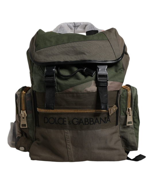 Green backpack with black straps and yellow zippers