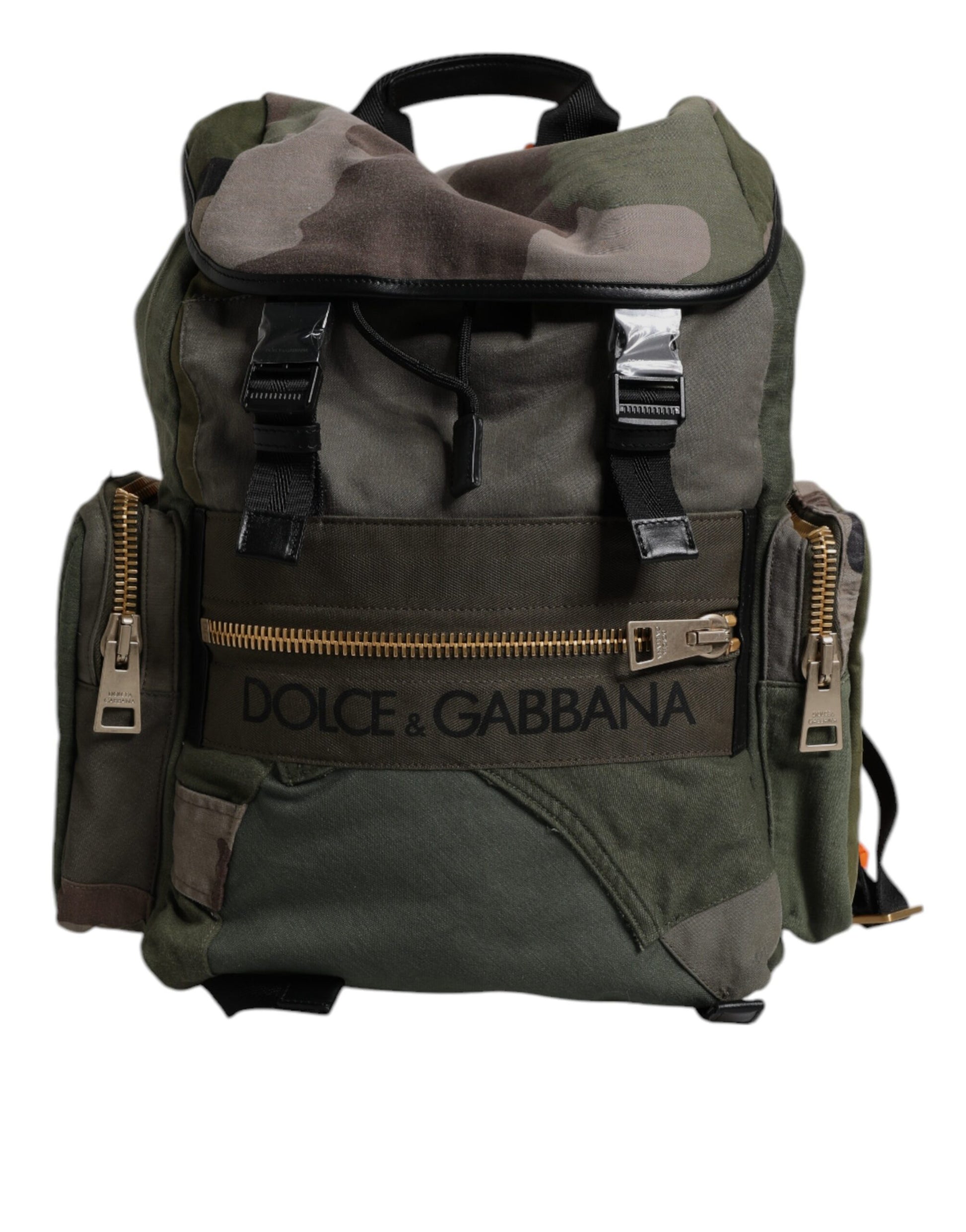 Green backpack with zippered compartments