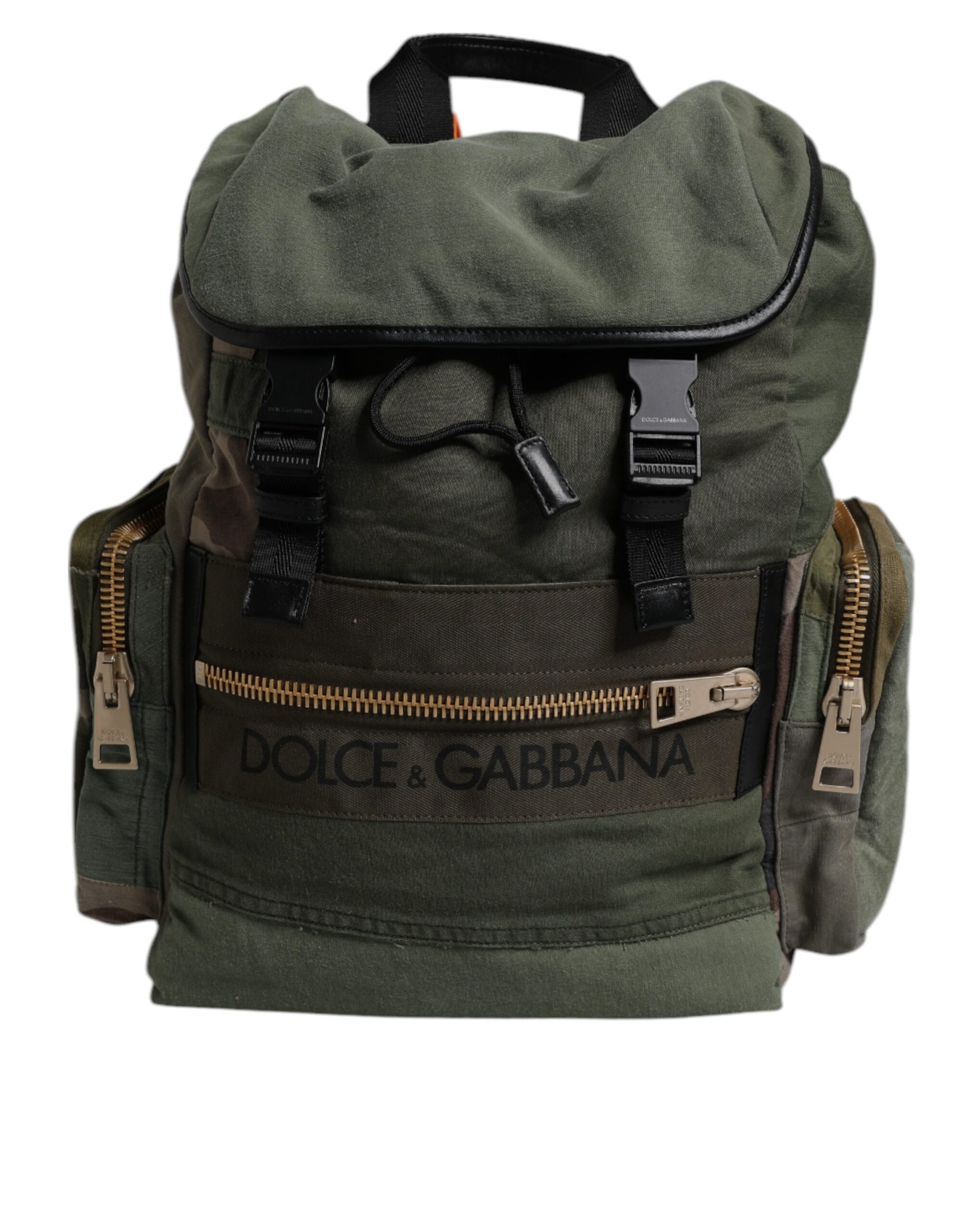 Green backpack with black straps and zippers