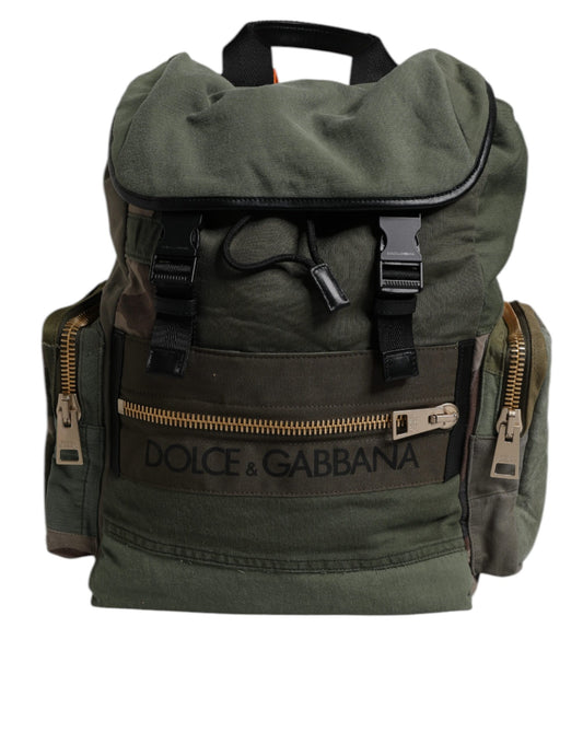 Green backpack with black straps and zippers