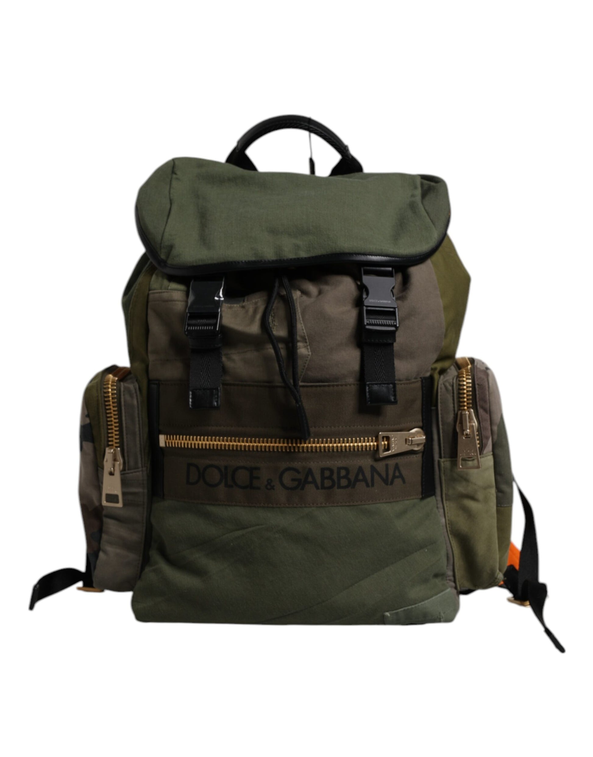 Green backpack with black straps and zippers