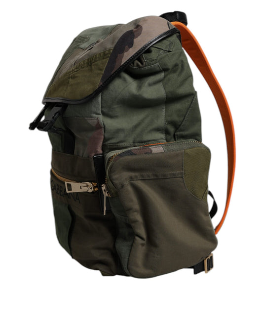 Camouflage backpack with orange straps