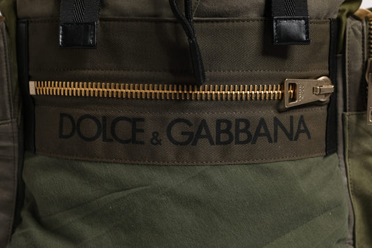 Green backpack with gold zipper pulls