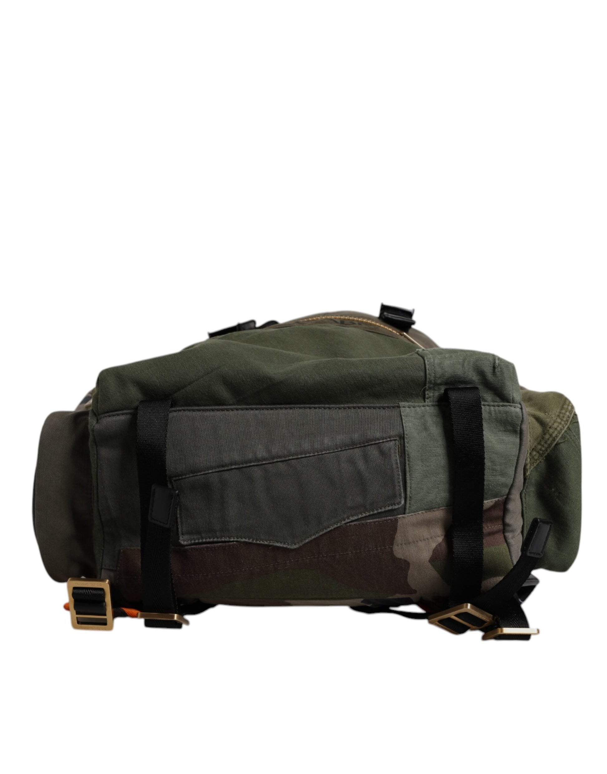 Green military backpack with straps and pockets