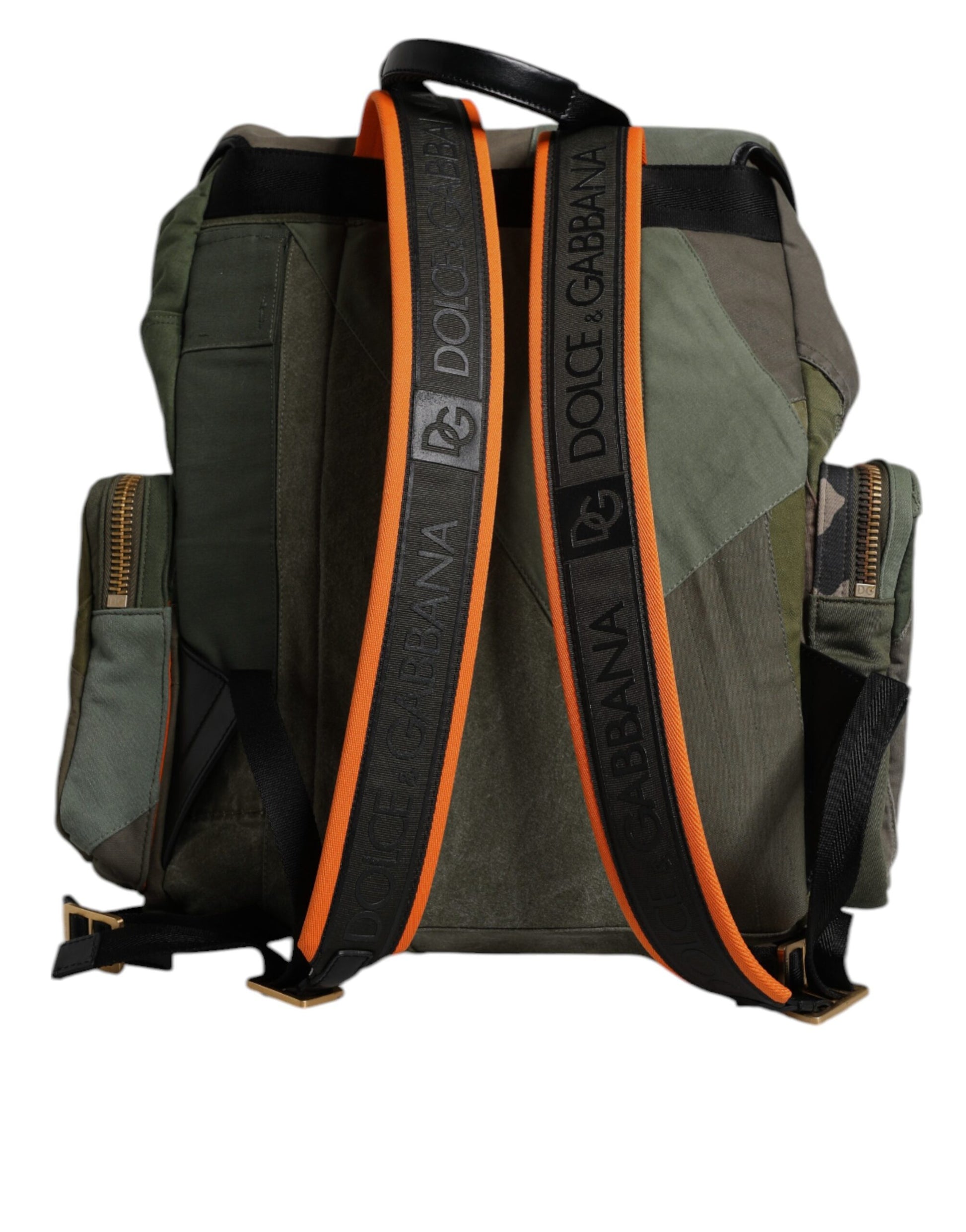 Green backpack with orange straps