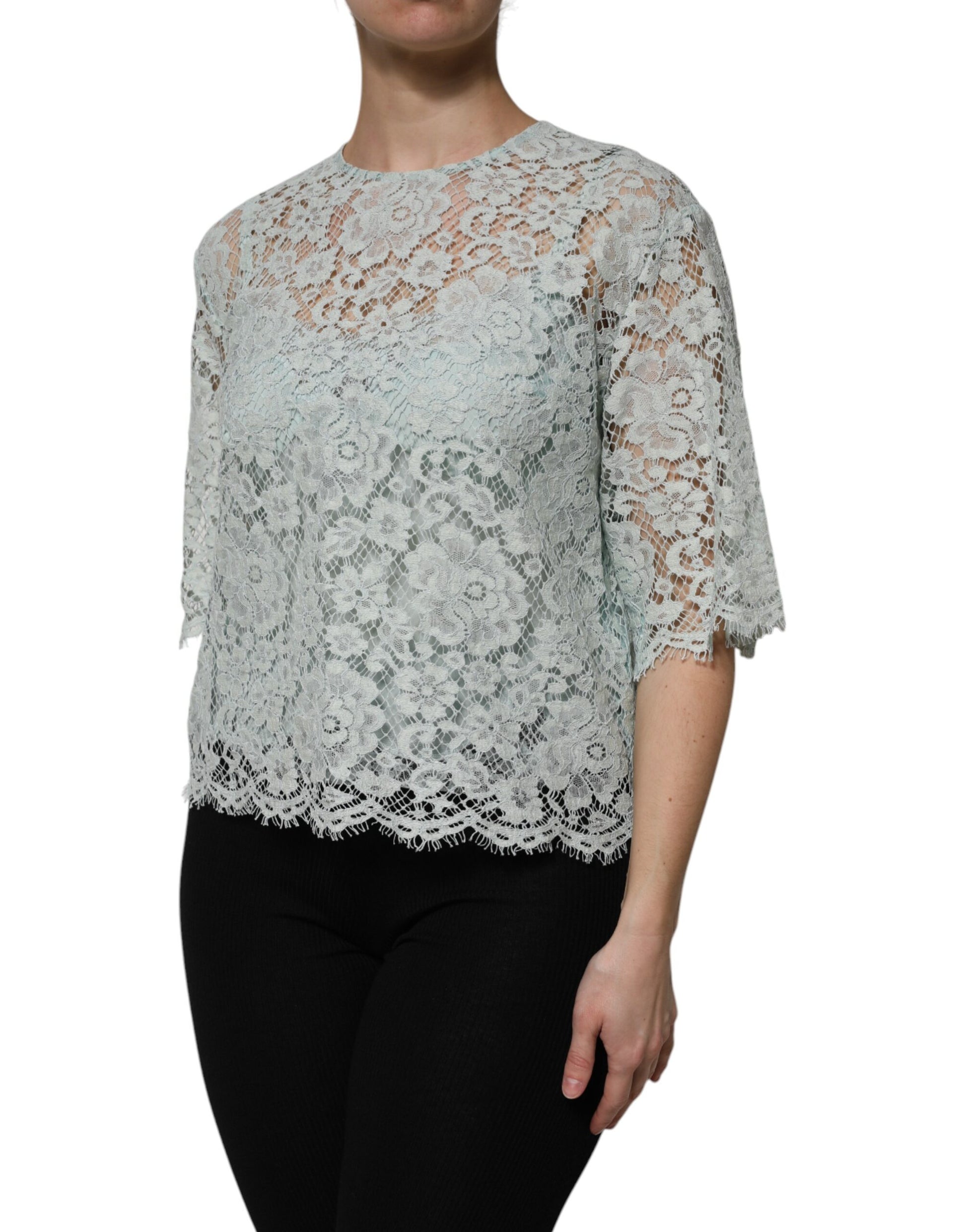 Woman wearing lace top