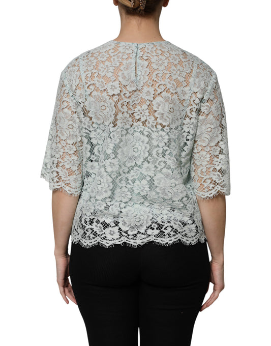 Woman wearing lace back blouse