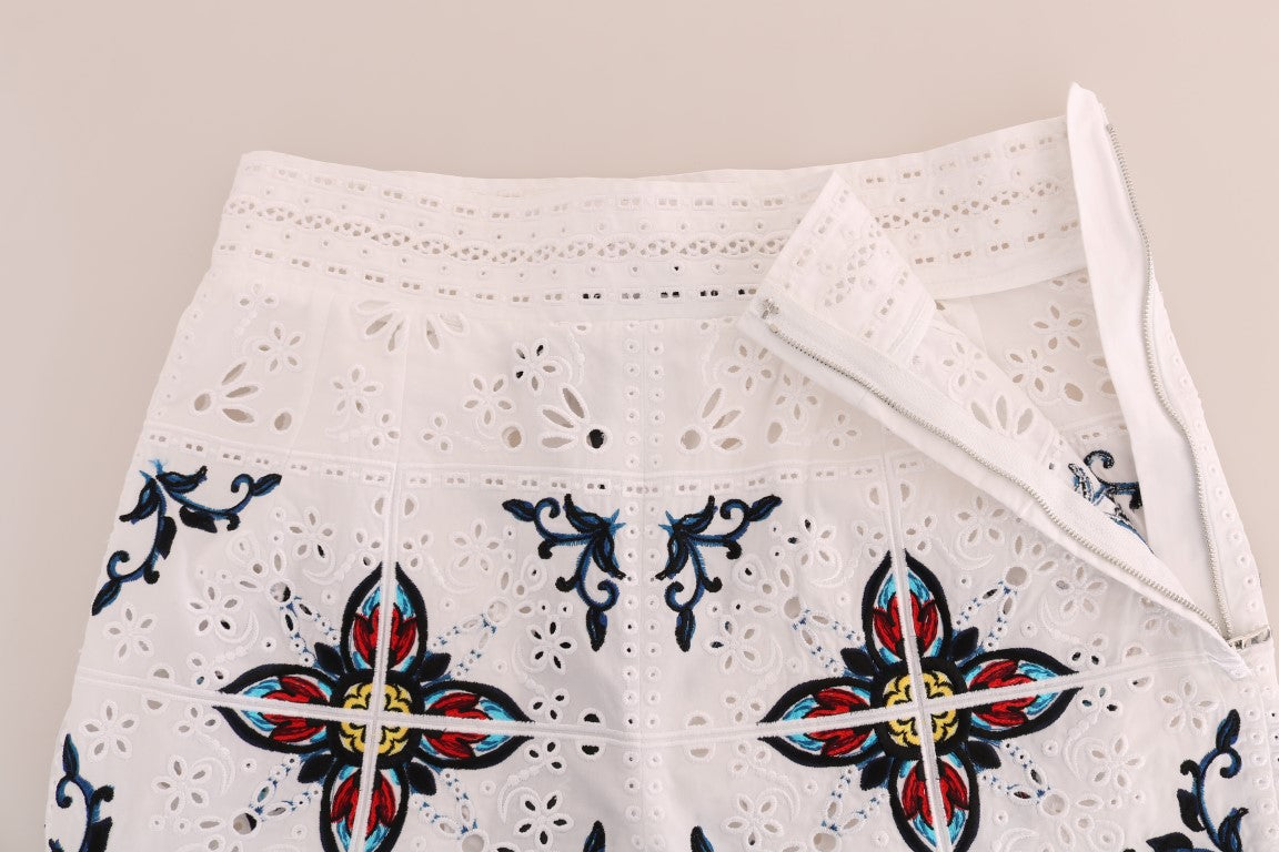 White lace skirt with blue floral pattern