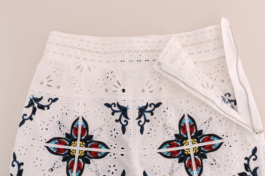White lace skirt with blue floral pattern