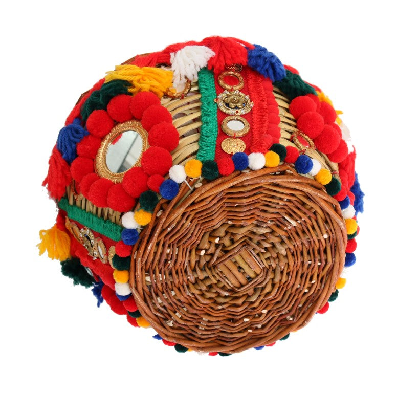 Colorful woven basket with beads and mirrors