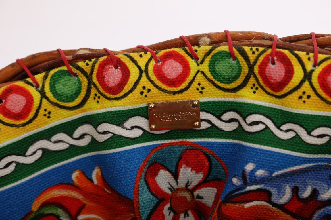 Decorative handbag with colorful embroidery and red straps