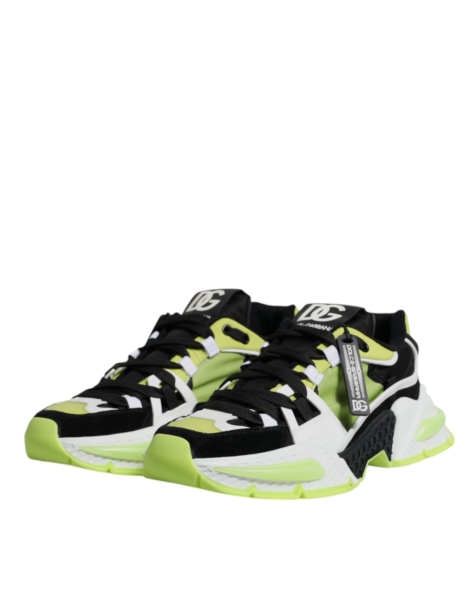 Pair of multicolored sneakers with black and white laces, featuring a low top design