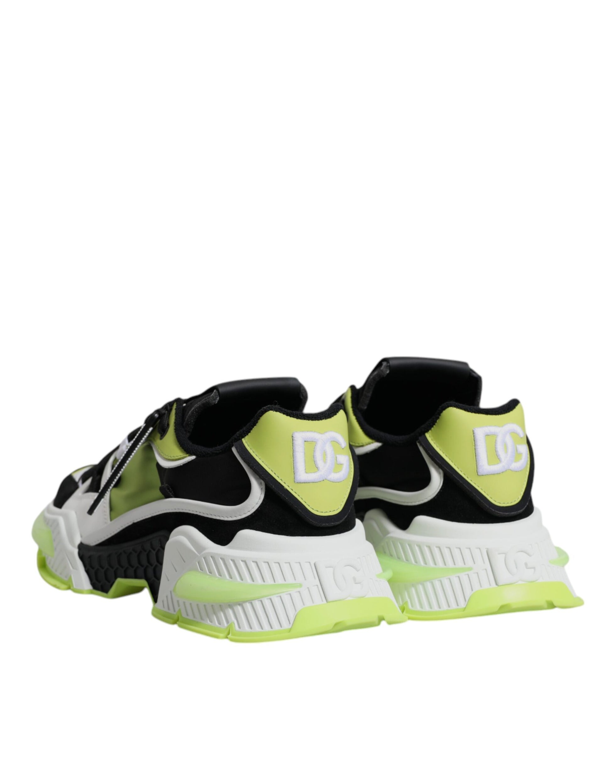 A pair of multicolored sneakers with the brand name "Dolce & Gabbana" visible on the side. They feature a low