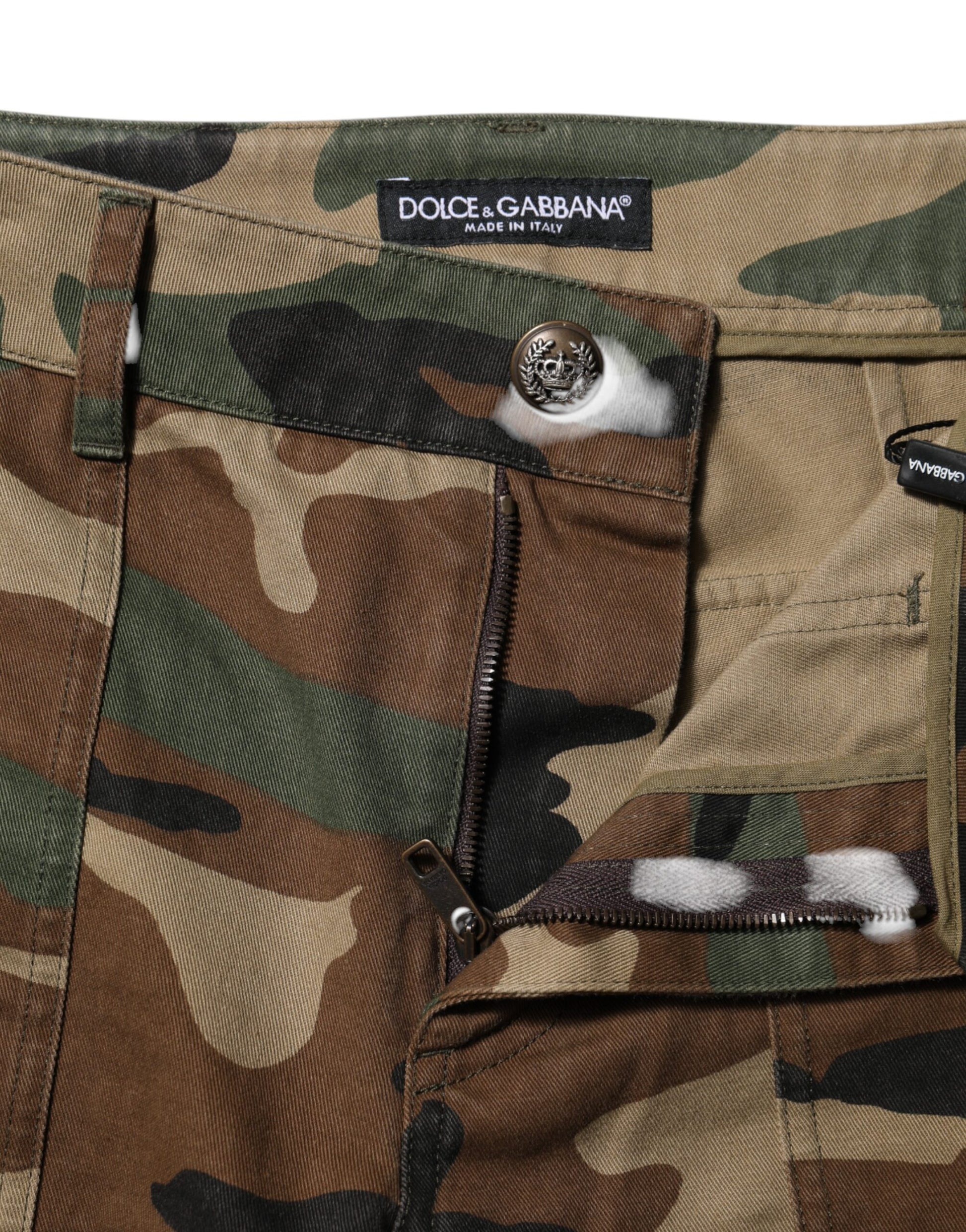 Camouflage pants with a button closure