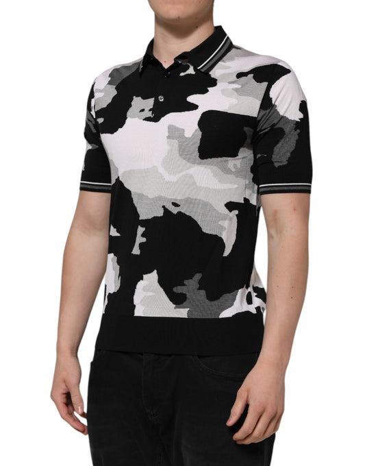 Men's camouflage patterned polo shirt with black trim