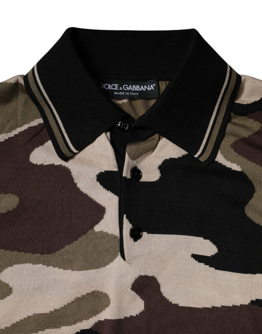 Camouflage shirt with black collar and sleeves
