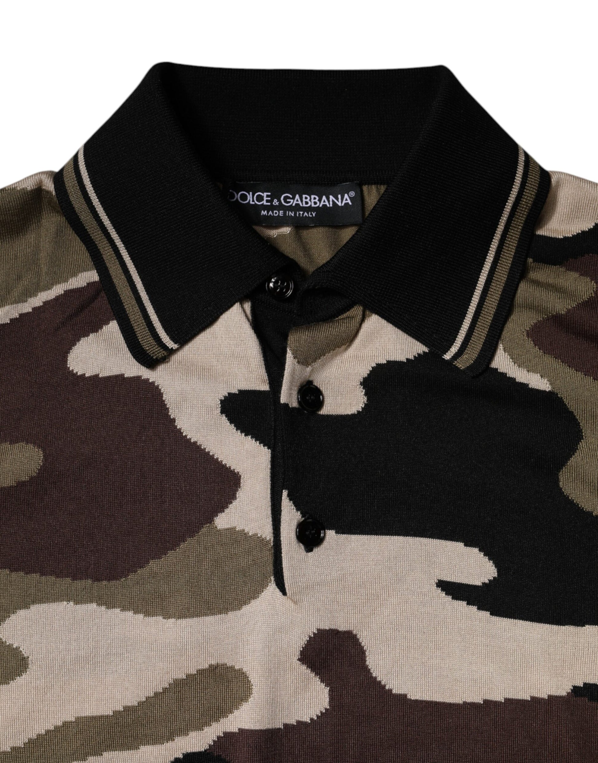Camouflage shirt with black collar and sleeves