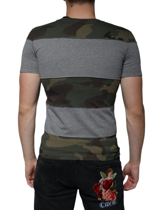 Camouflage print shirt with floral design on back