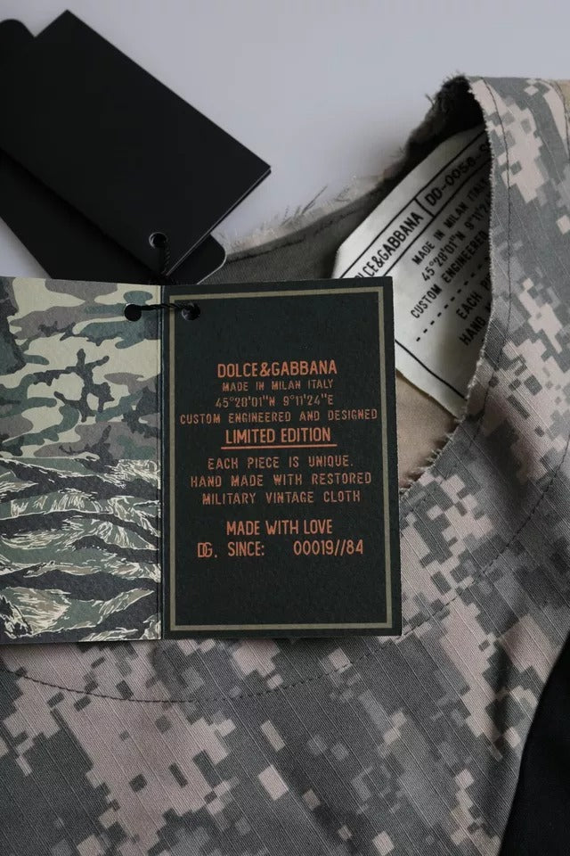 Camouflage patterned clothing on hanger