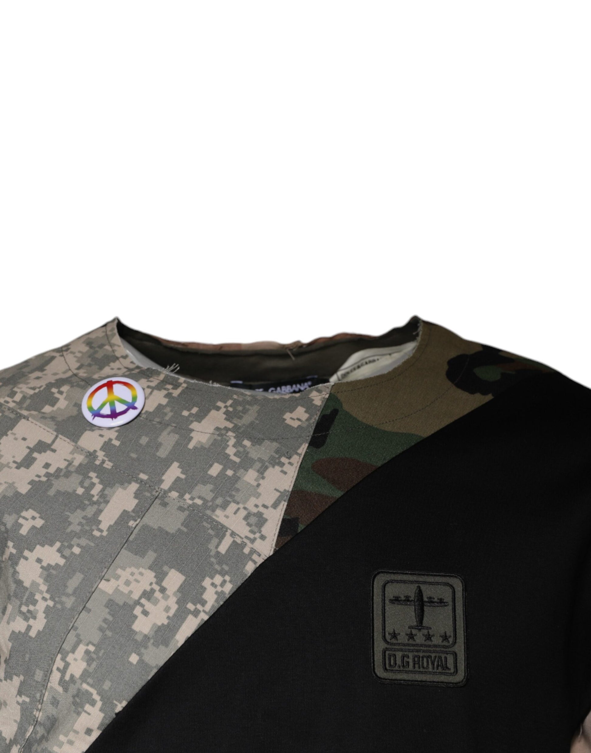 Camouflage shirt with peace sign button