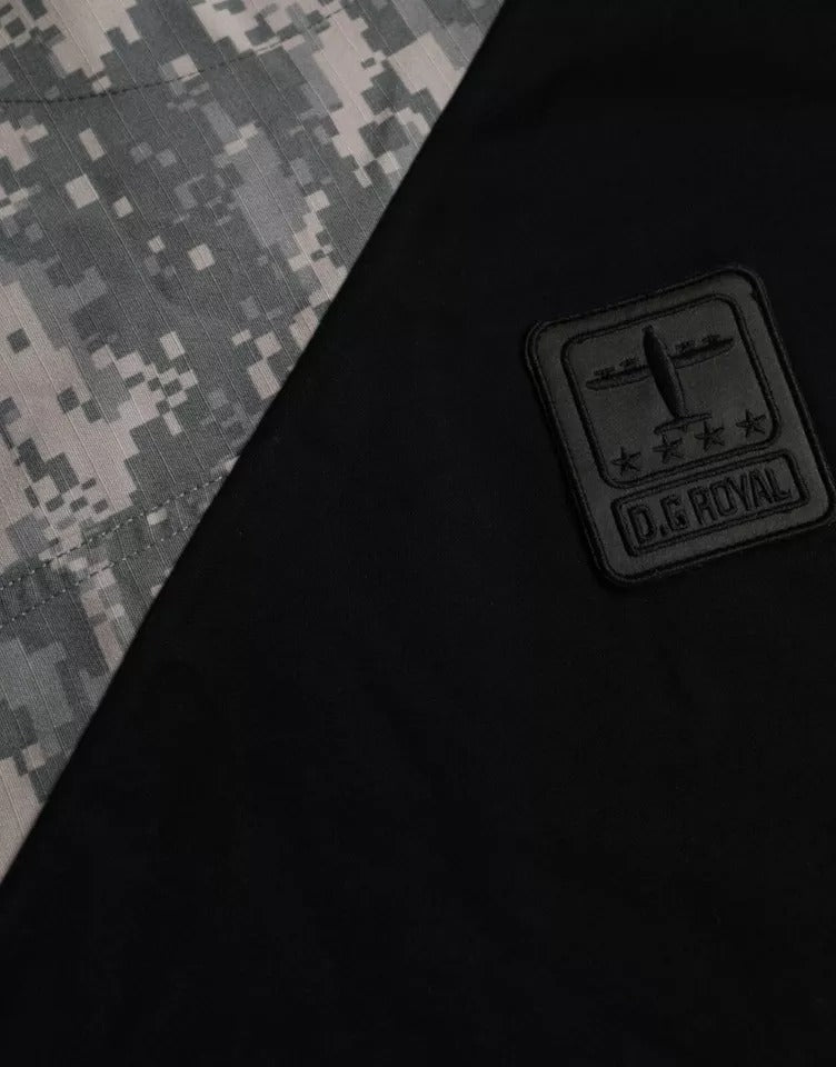 Camouflage fabric on black shirt