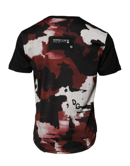 Black t-shirt with red and white splattered pattern