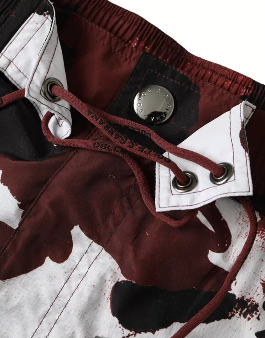 Red and white shorts with a zippered front pocket