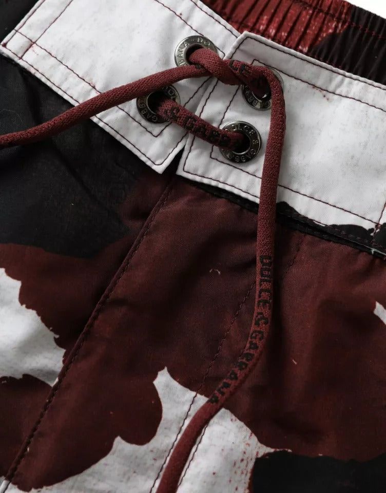 Red and black shorts with white trim