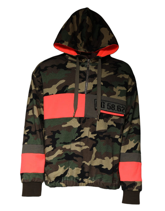 Camouflage hoodie with red accents