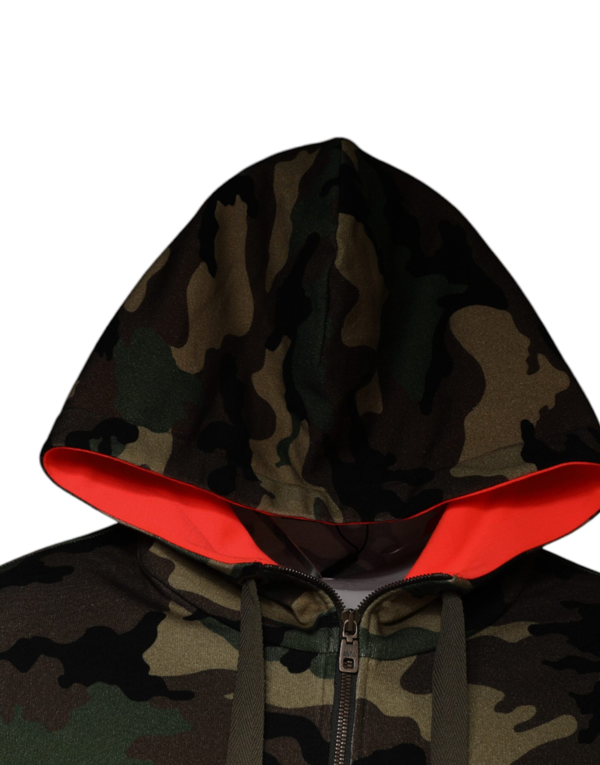 Camouflage hoodie with red trim