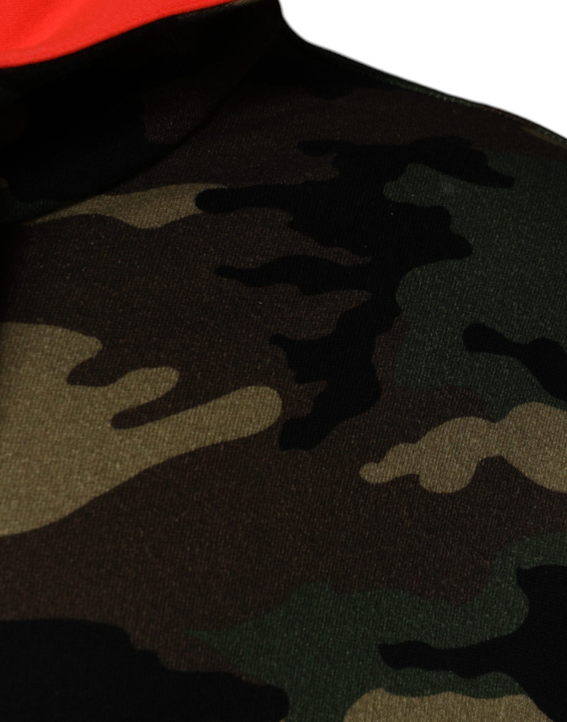 Camouflage jacket with black collar
