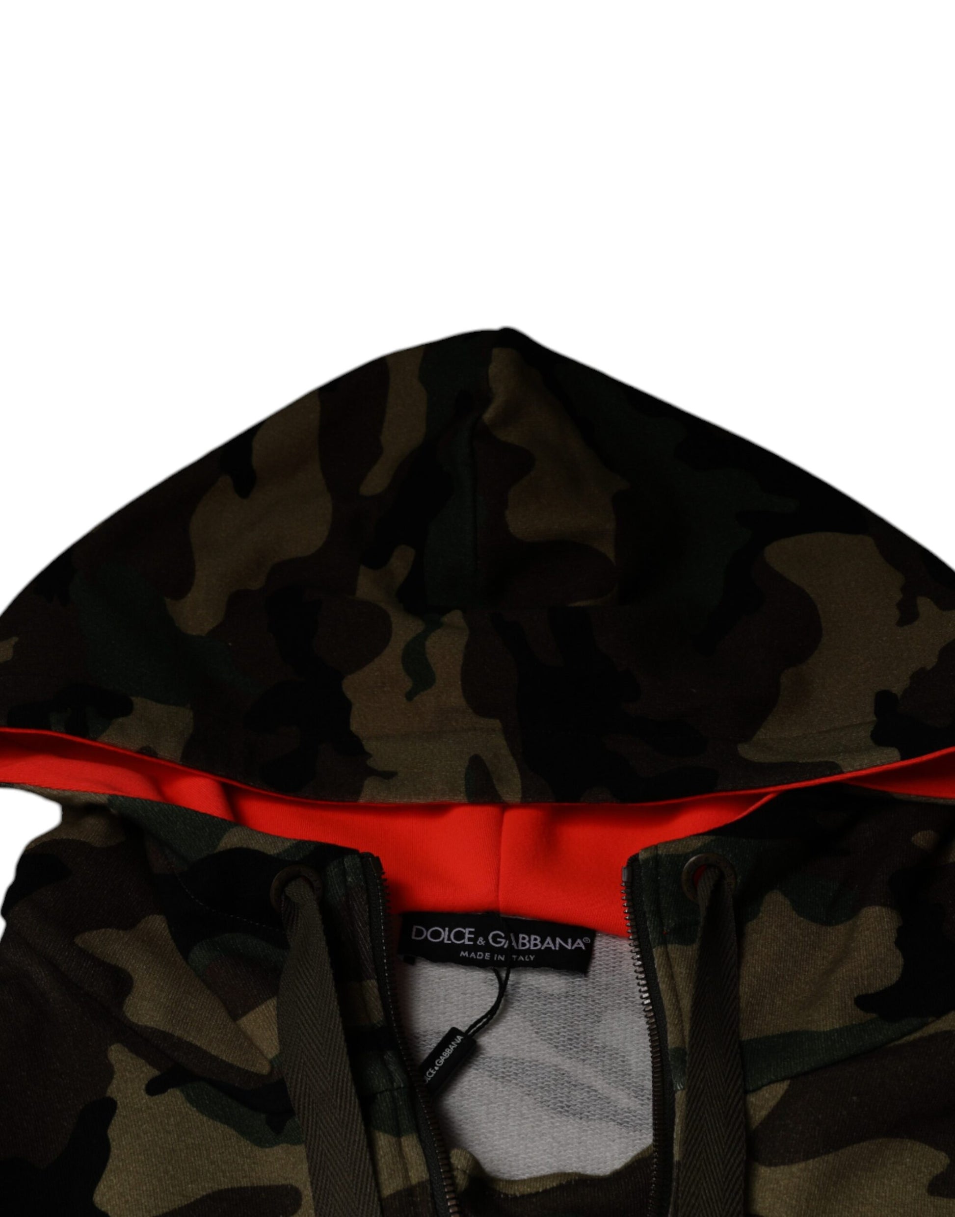 Camouflage hoodie with red trim