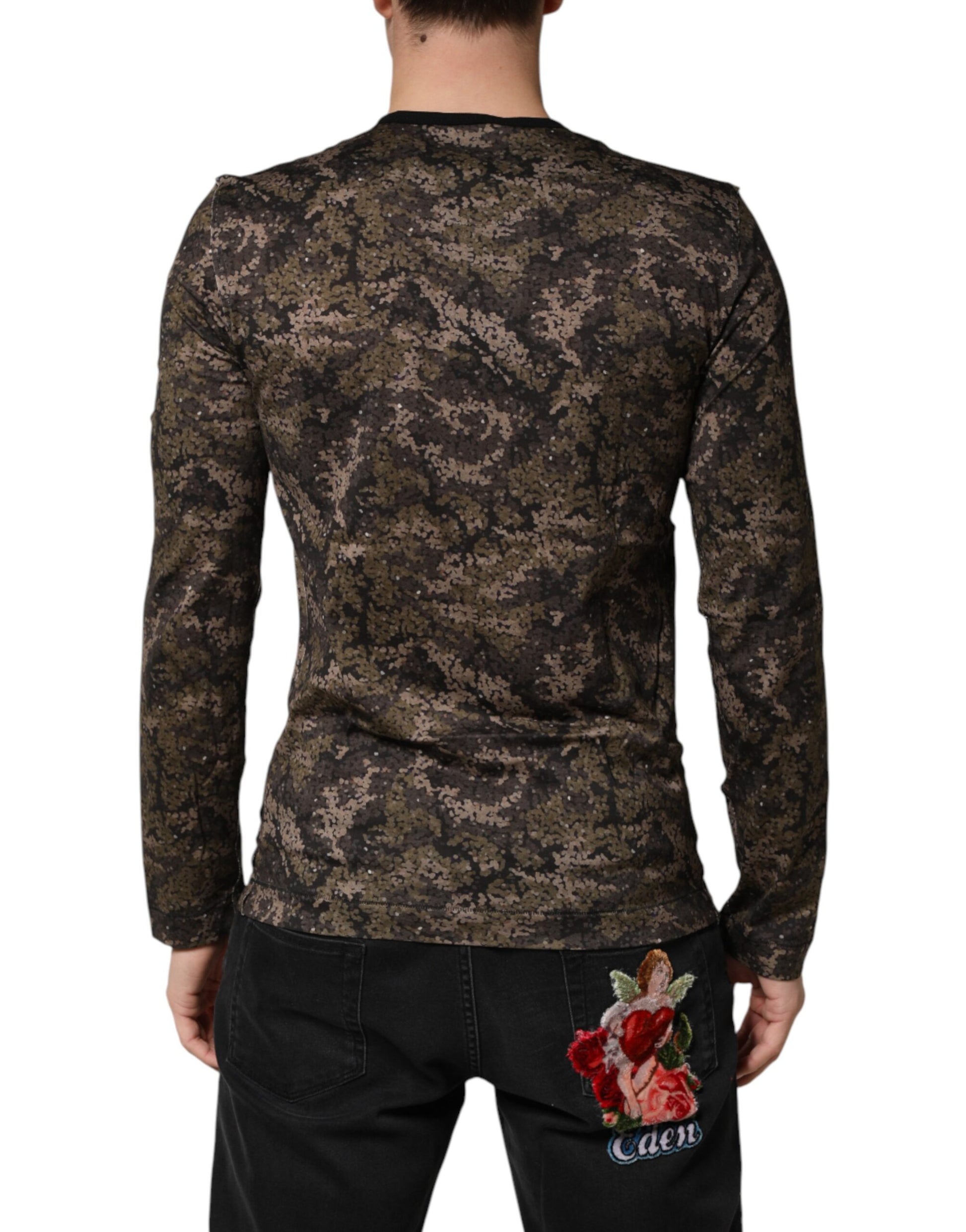 Camouflage long sleeve shirt with floral design on back