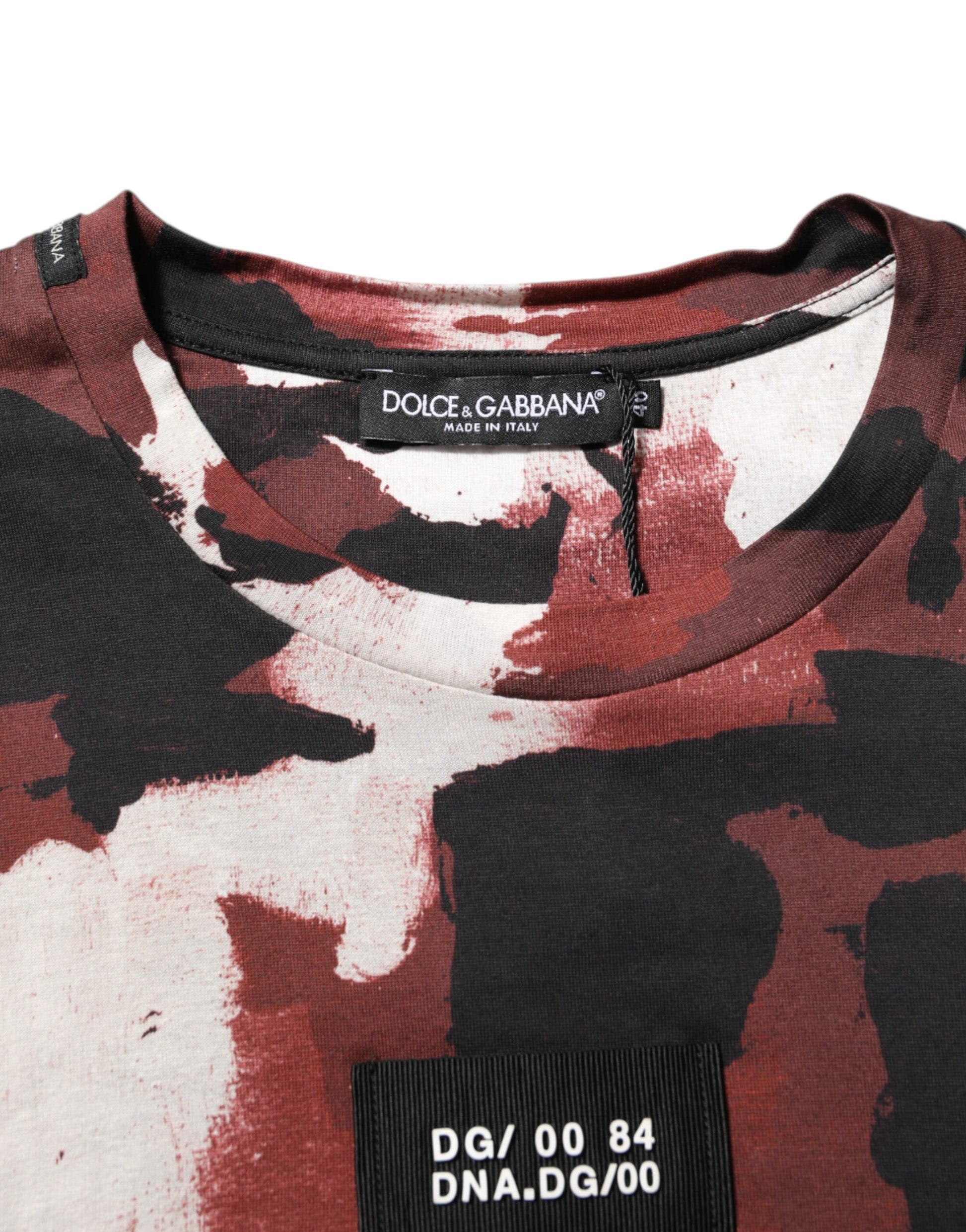 Red and black camouflage patterned t-shirt