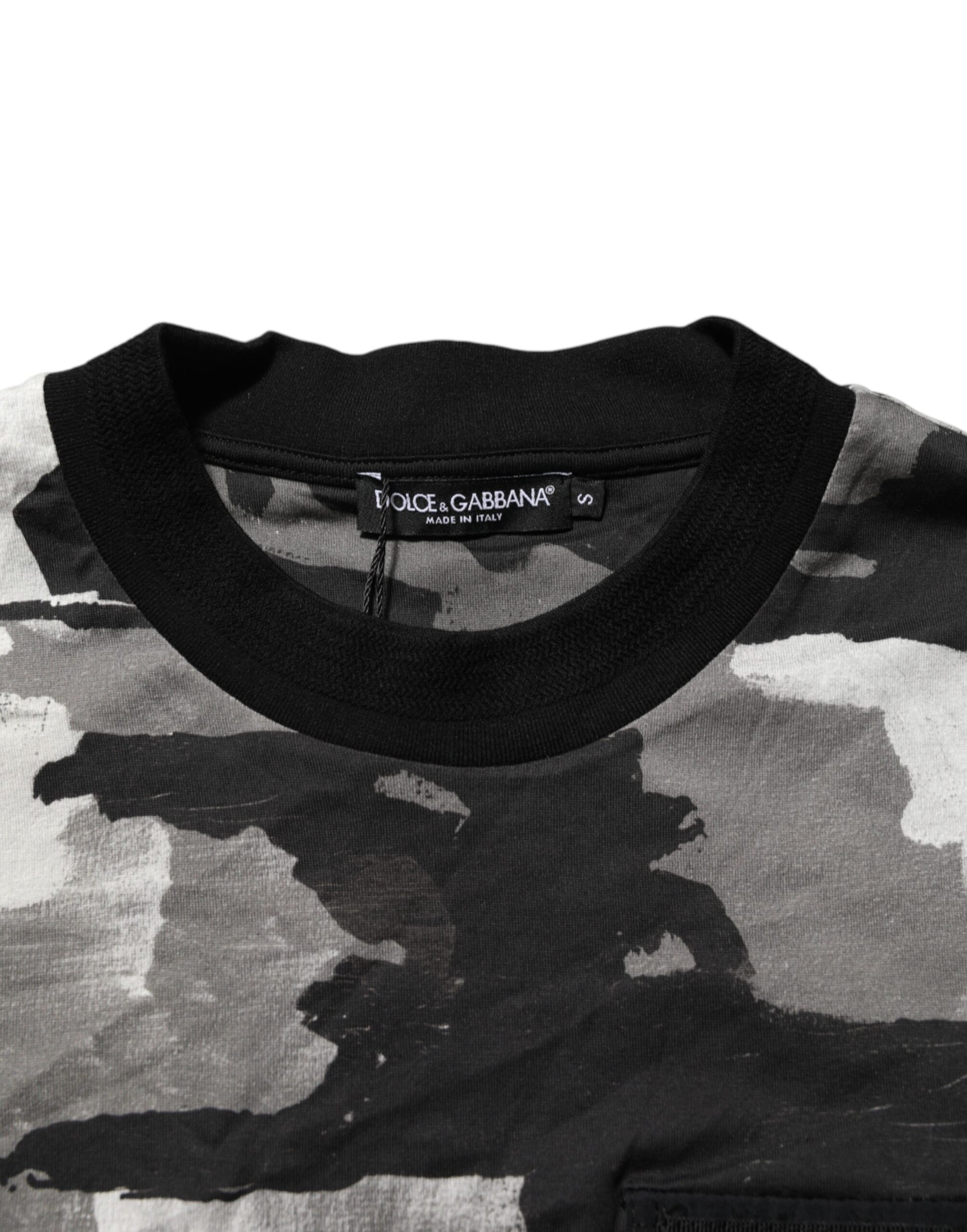 Black and white long sleeve shirt with a graphic design on front