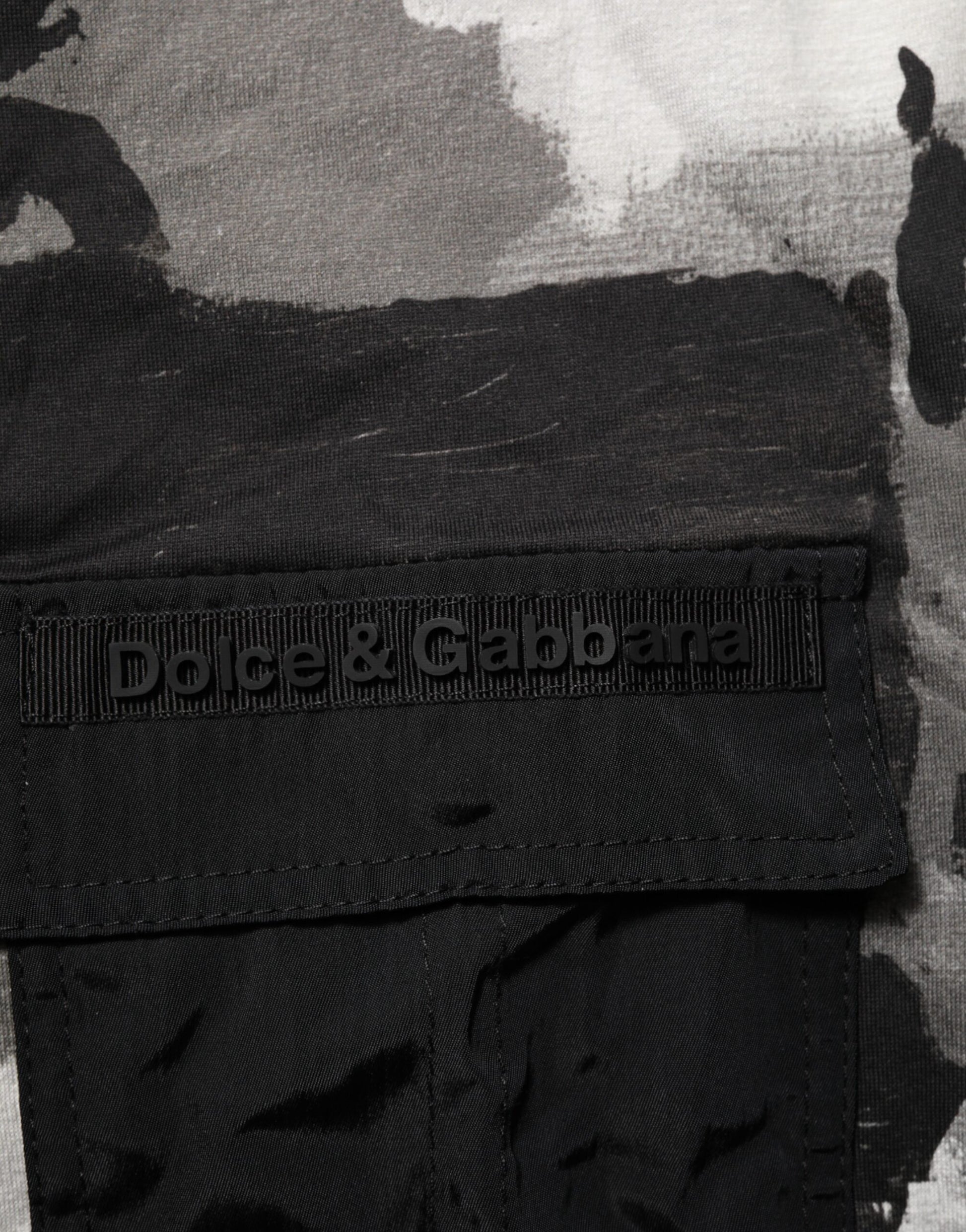 Black fabric with white lettering