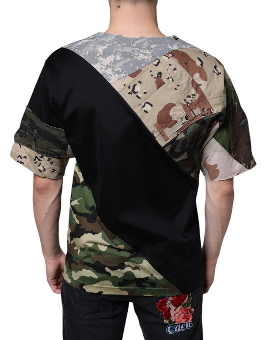 Camouflage print t-shirt with black sleeves