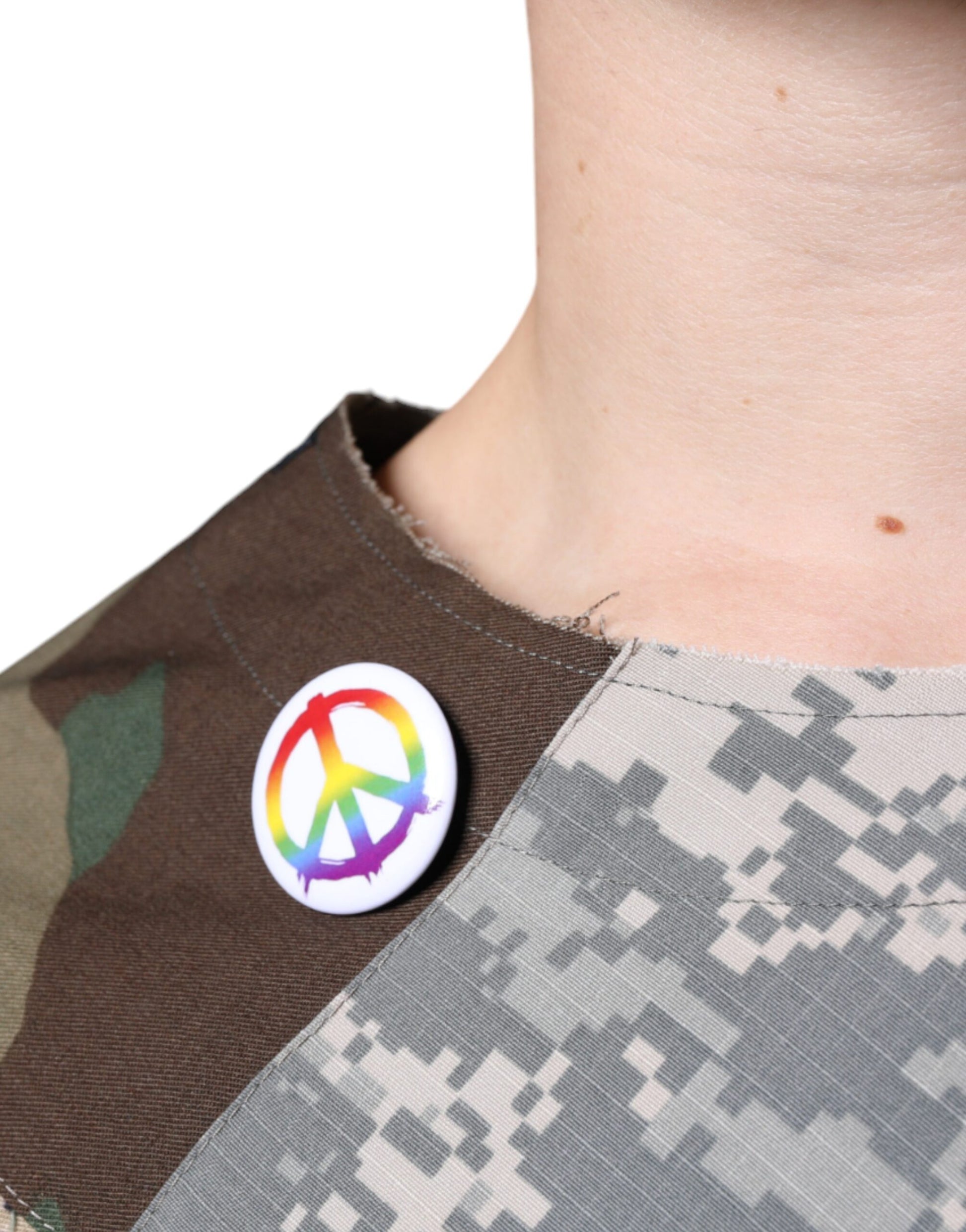 Button on a camouflage shirt