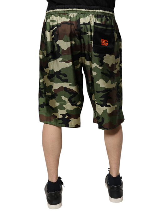 Camo shorts with D&G logo, mid waist, silky fabric