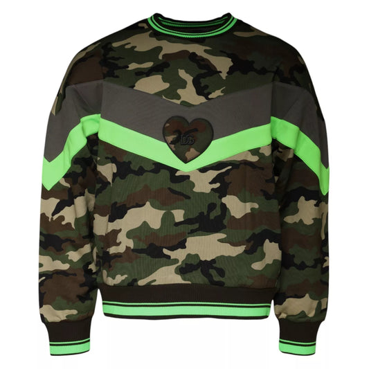 Camouflage sweater with green trim