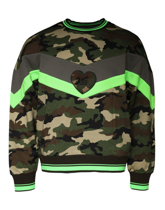 Camouflage sweater with green trim