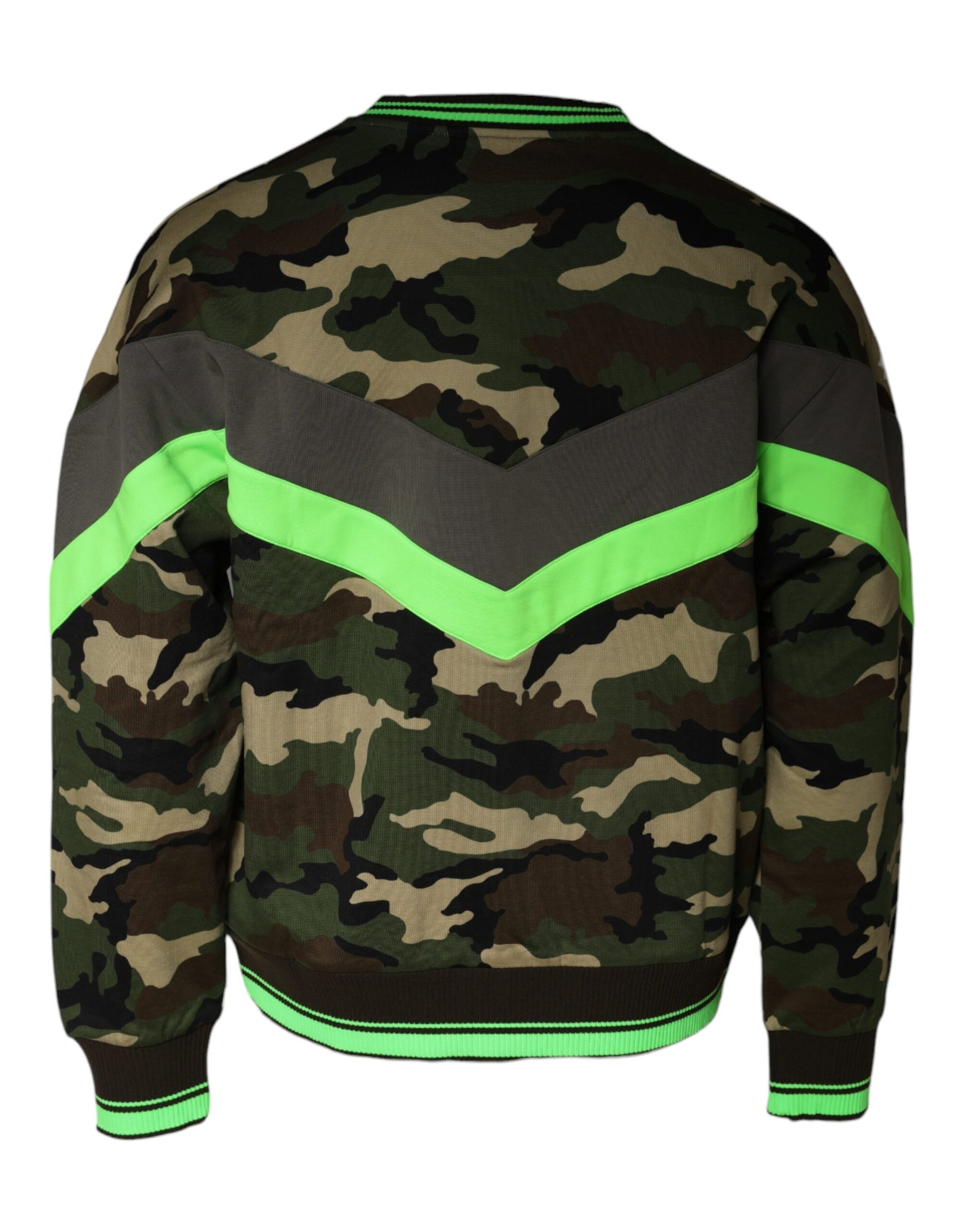Camouflage sweater with green trim