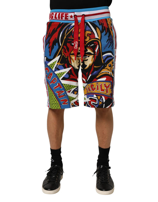 Colorful graphic shorts with superhero designs