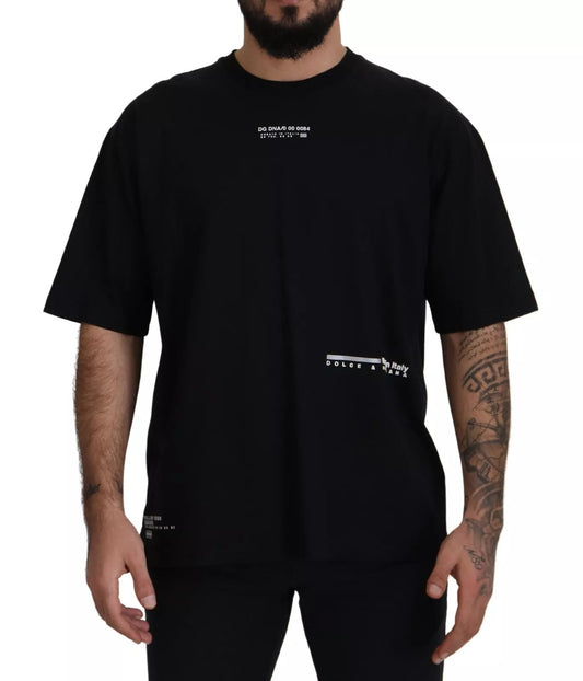Black t-shirt with white graphic on front