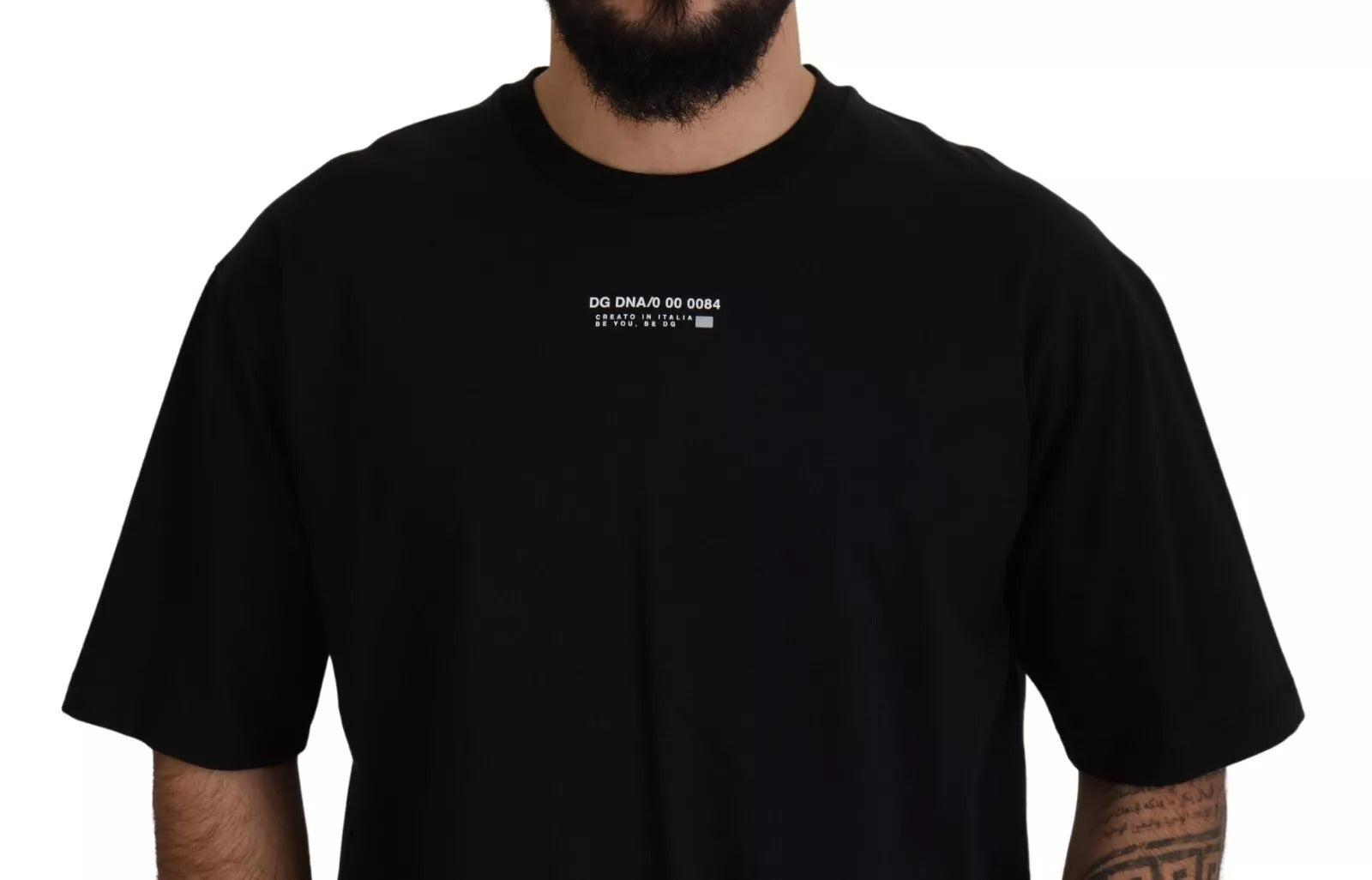 Black t-shirt with white text on front